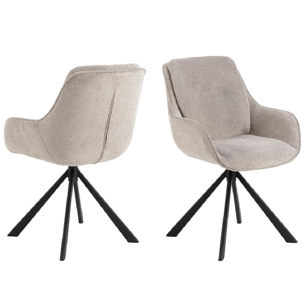 Calgary Sand Fabric Dining Chairs With Black Legs In Pair