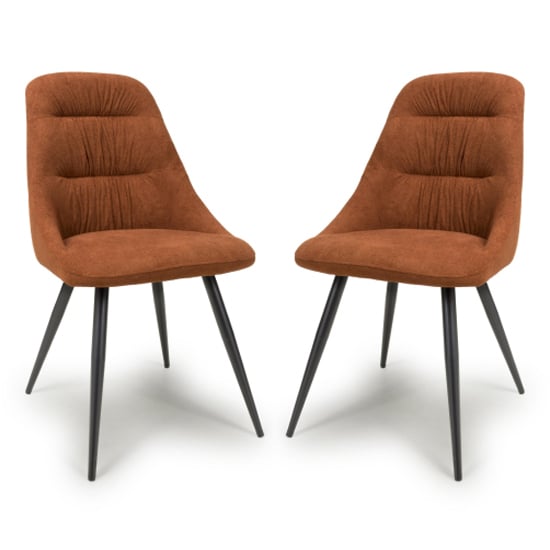 Calhoun Burnt Orange Linen Effect Fabric Dining Chairs In Pair