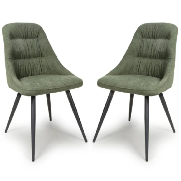 Calhoun Green Fabric Dining Chairs With Black Legs In Pair | Bed Sava