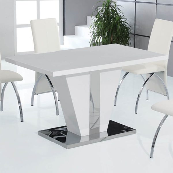 Calhoun High Gloss Dining Table With Steel Base In White | Bed Sava
