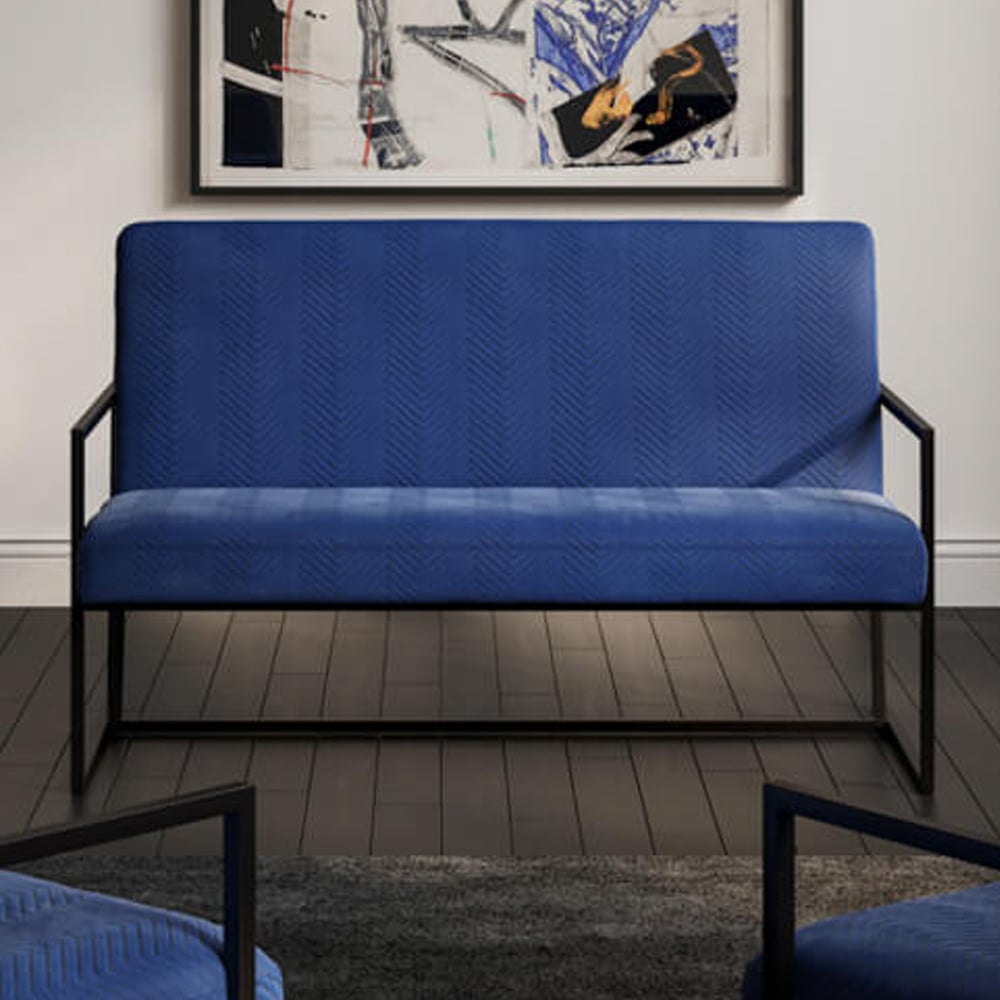 Calhoun Velvet 2 Seater Sofa With Metal Frame In Blue