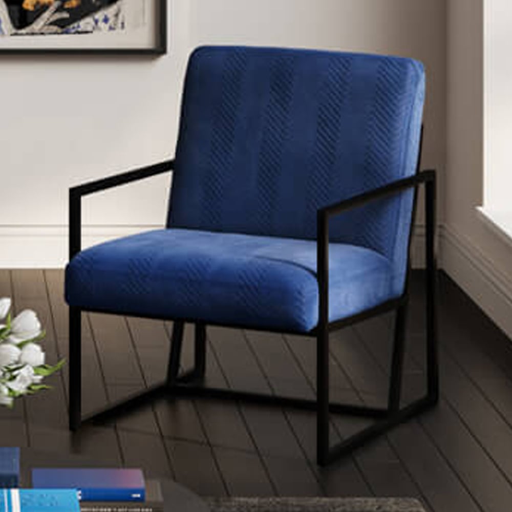 Calhoun Velvet Accent Chair With Metal Frame In Blue