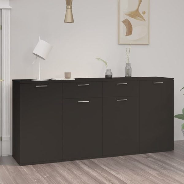 Calhoun Wooden Sideboard With 4 Doors 2 Drawers In Black | Bed Sava