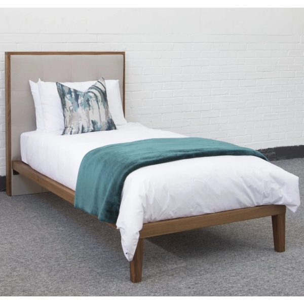 Calhoun Wooden Single Bed With Fabric Headboard In Walnut | Bed Sava