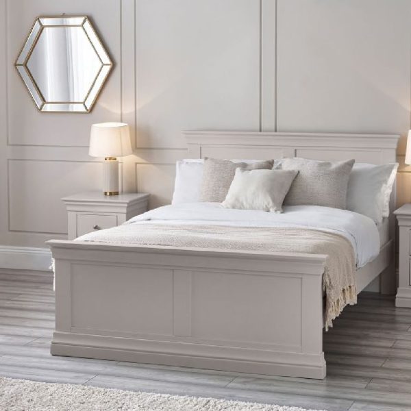 Calida Wooden Double Bed In Light Grey | Bed Sava