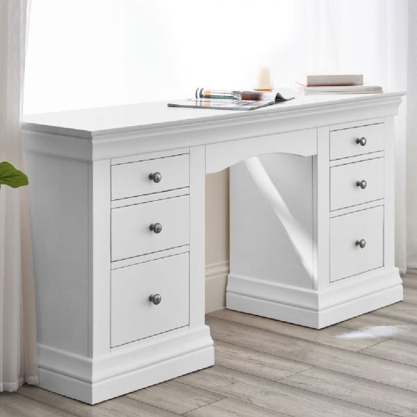 Calida Wooden Dressing Table With 6 Drawers In White | Bed Sava