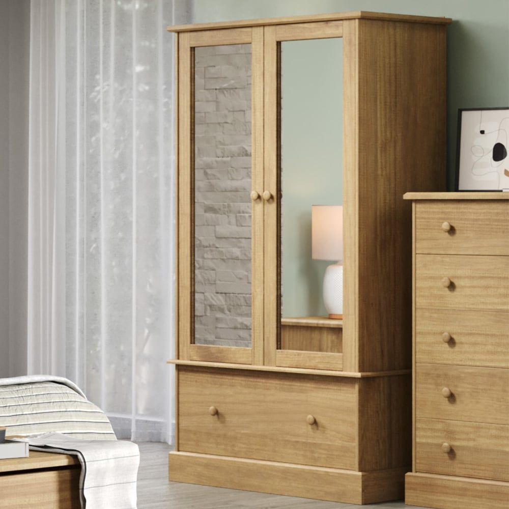 Calixto Wooden Wardrobe With 2 Doors 1 Drawer In Oak