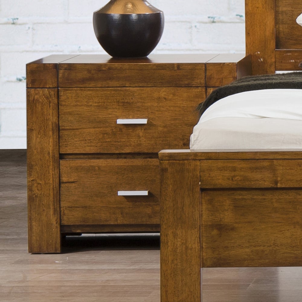 Calliope Wooden Bedside Cabinet With 2 Drawers In Rustic Oak