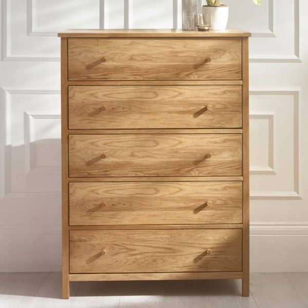 Calliope Wooden Chest Of 5 Drawers In Oak | Bed Sava