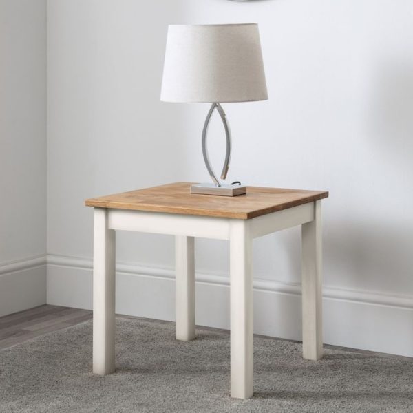 Calliope Wooden Lamp Table In Ivory And Oak | Bed Sava