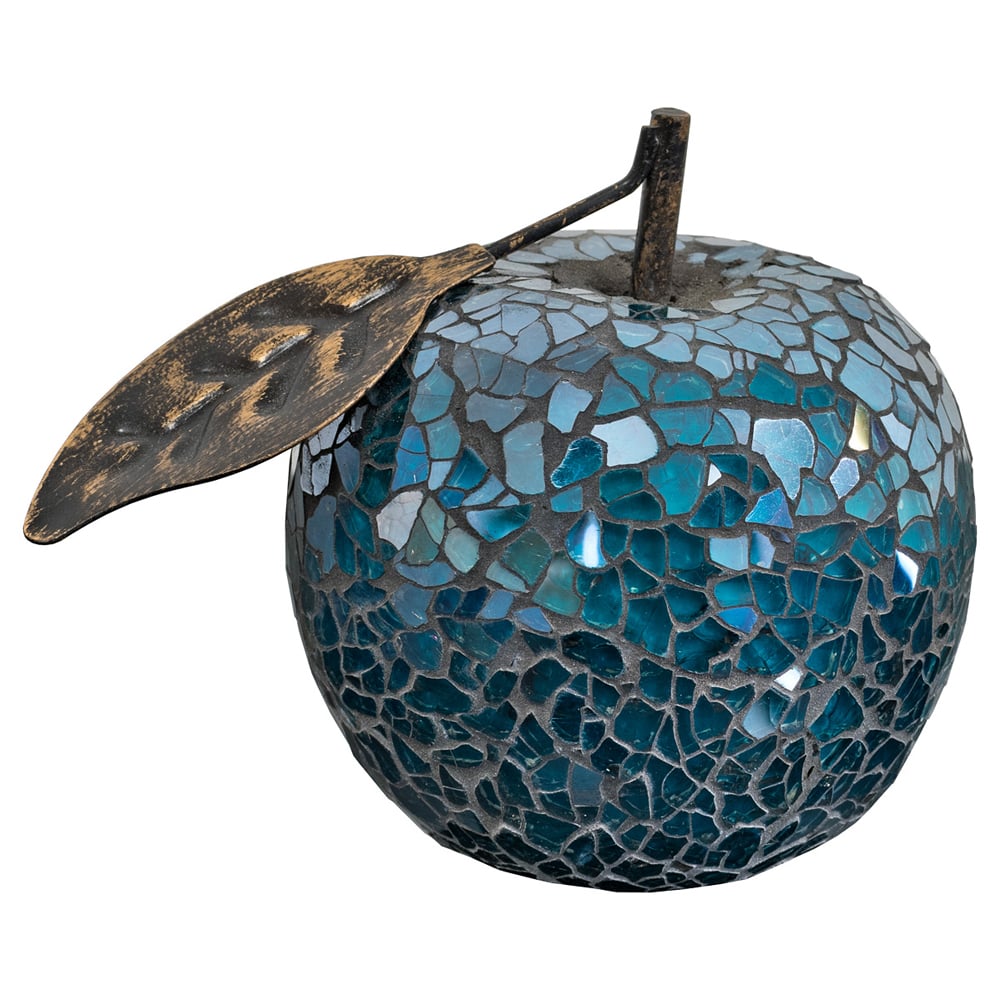 Clisson Decorative Mosaic Glass Apple Fruit With Leaf In Blue | Bed Sava