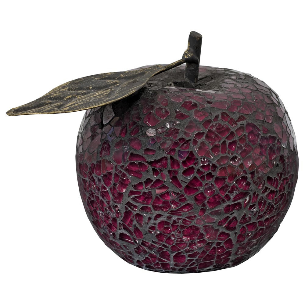 Clisson Decorative Mosaic Glass Apple Fruit With Leaf In Red | Bed Sava
