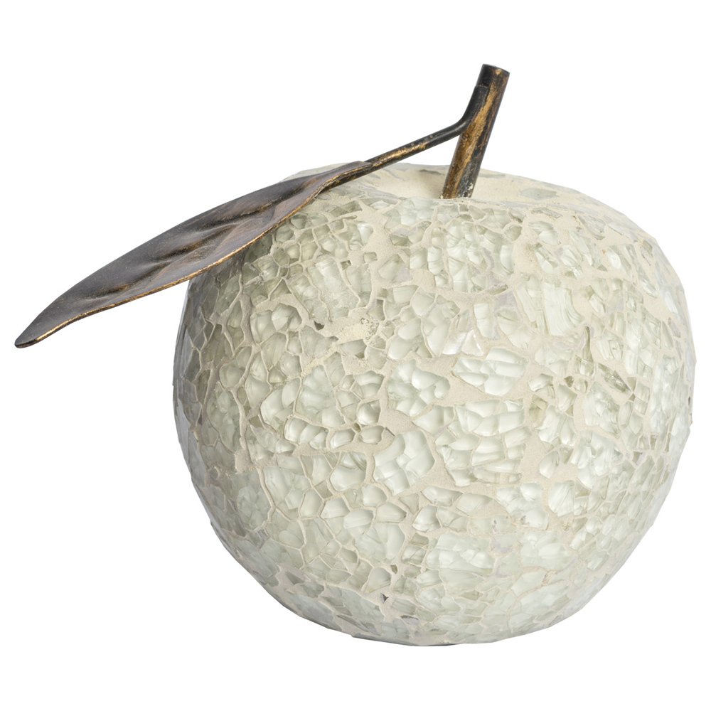 Clisson Decorative Mosaic Glass Apple Fruit With Leaf In White | Bed Sava