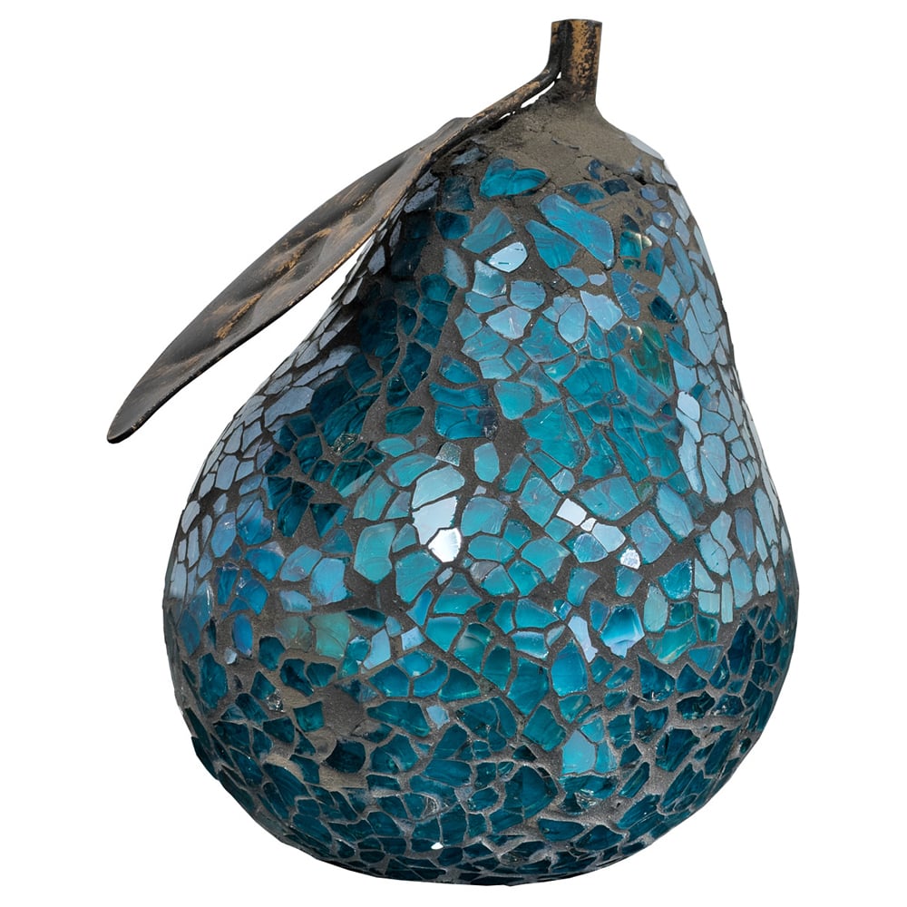 Clisson Decorative Mosaic Glass Pear Fruit With Leaf In Blue | Bed Sava