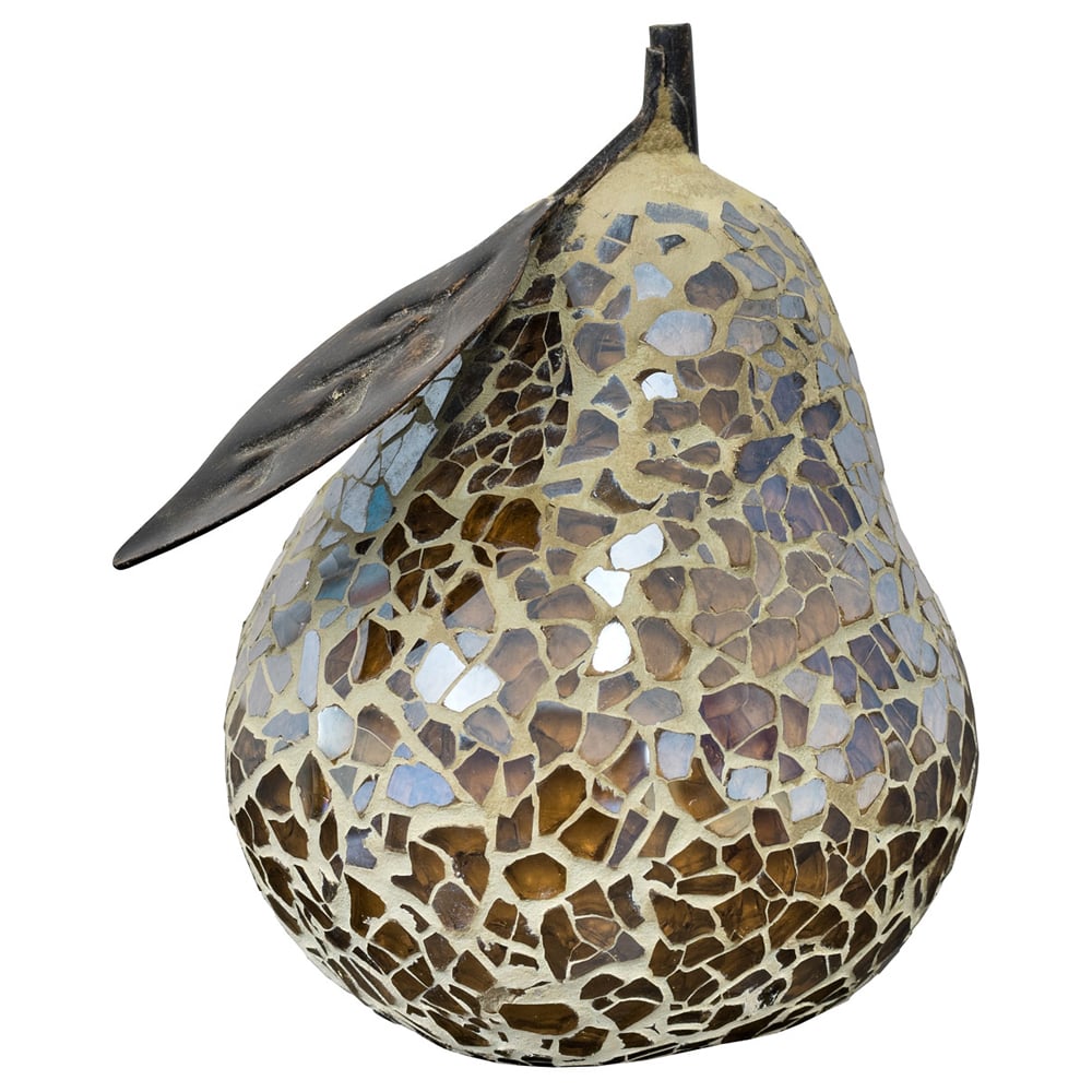 Clisson Decorative Mosaic Glass Pear Fruit With Leaf In Brown | Bed Sava