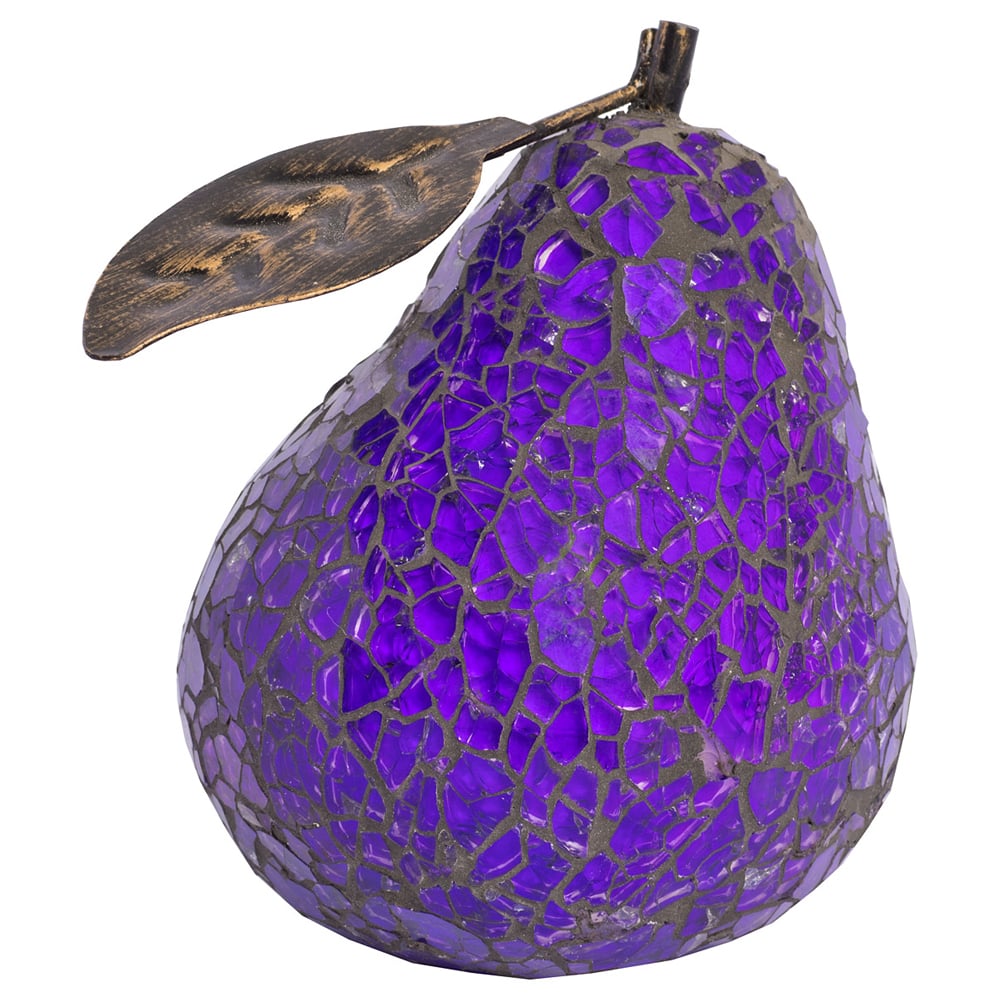 Clisson Decorative Mosaic Glass Pear Fruit With Leaf In Purple | Bed Sava