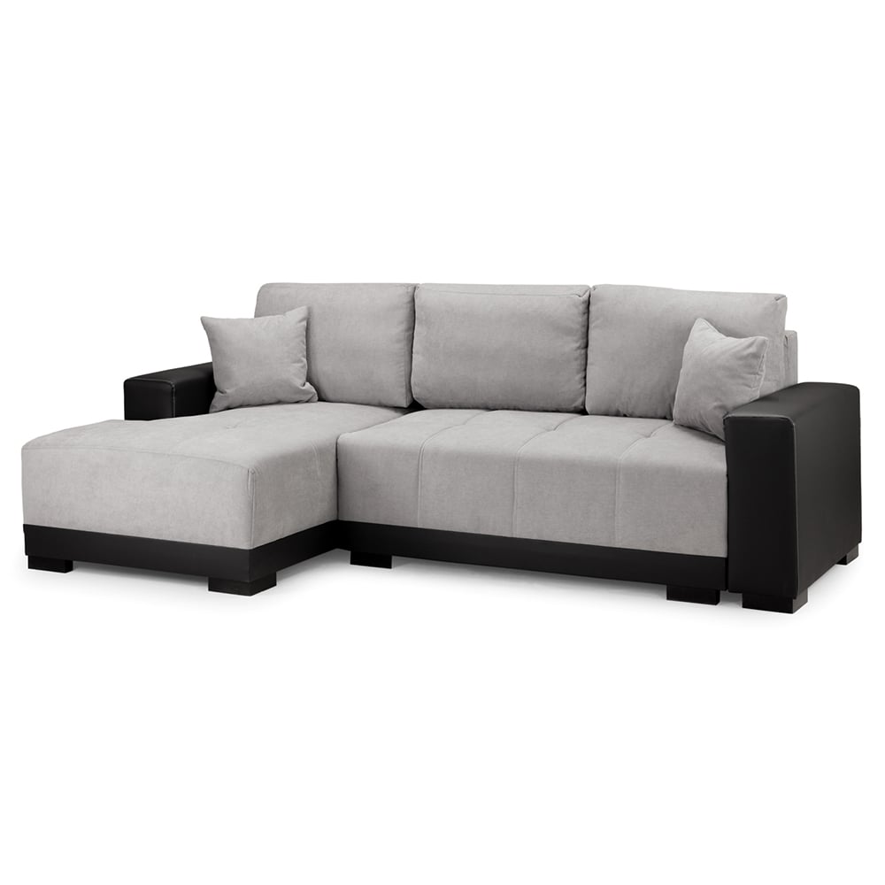 Callison Leather Velvet Left Hand Corner Sofa Bed In Black Grey