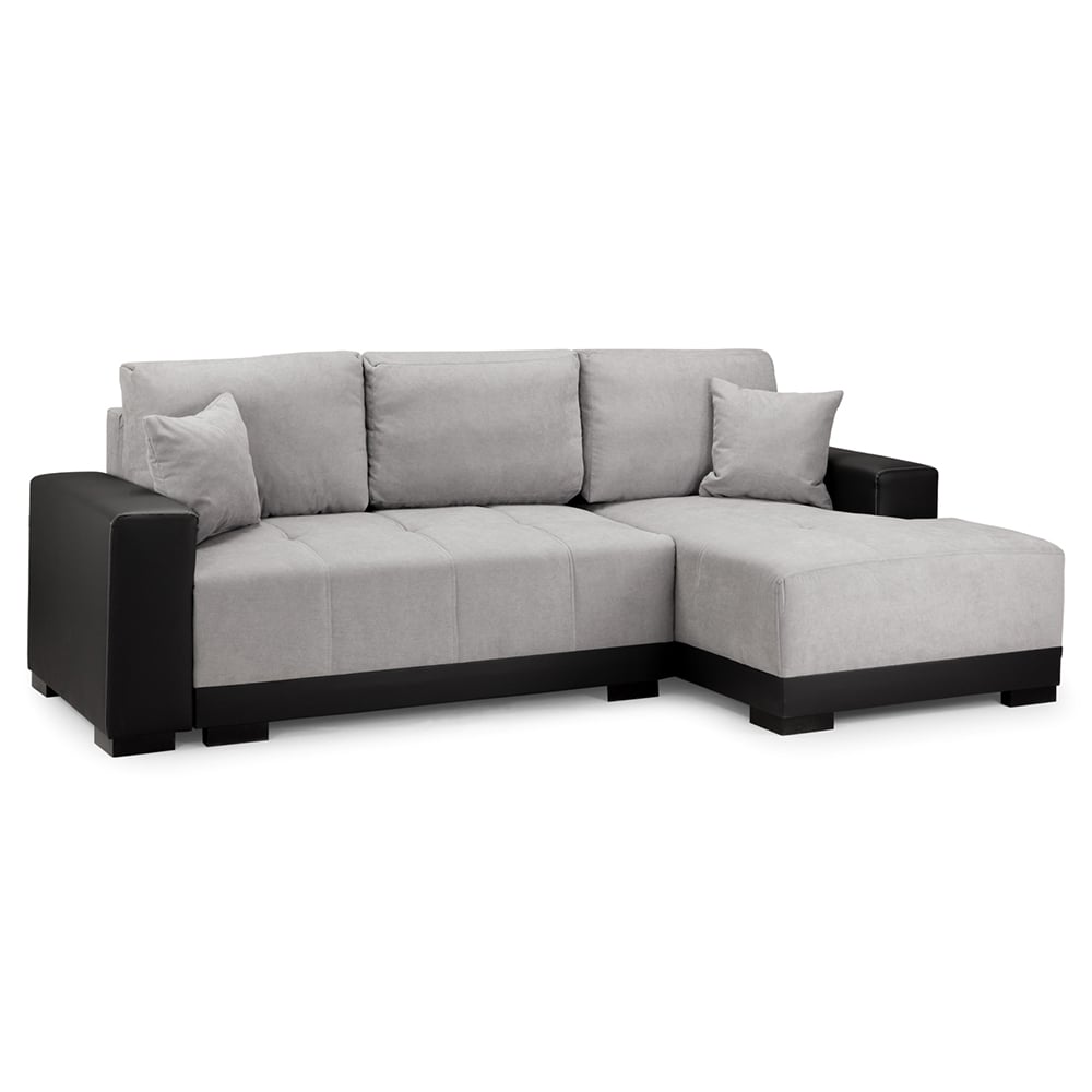 Callison Leather Velvet Right Hand Corner Sofa Bed In Black Grey