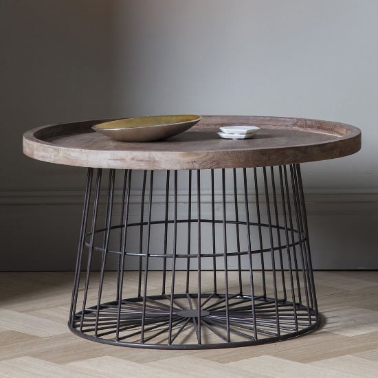 Calvia Wooden Coffee Table With Gun Metal Frame In Grey Natural | Bed Sava