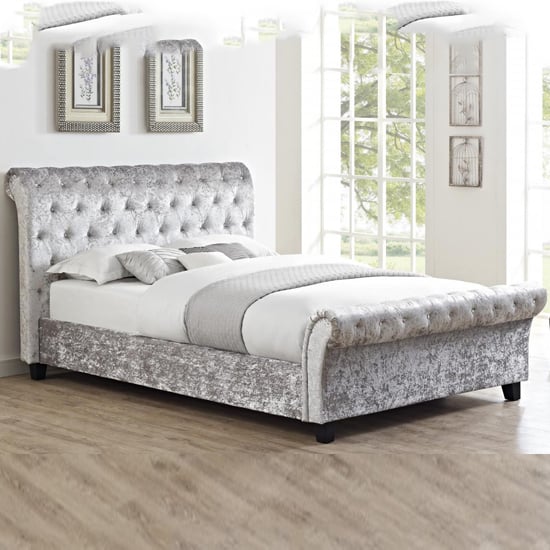 Calvine Crushed Velvet King Size Bed In Grey | Bed Sava