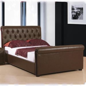 Camacho Faux Leather Storage Double Bed In Brown | Bed Sava