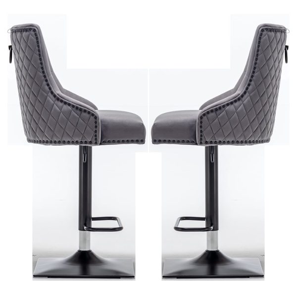 Camarillo Dark Grey Velvet Bar Stools With Black Base In Pair | Bed Sava