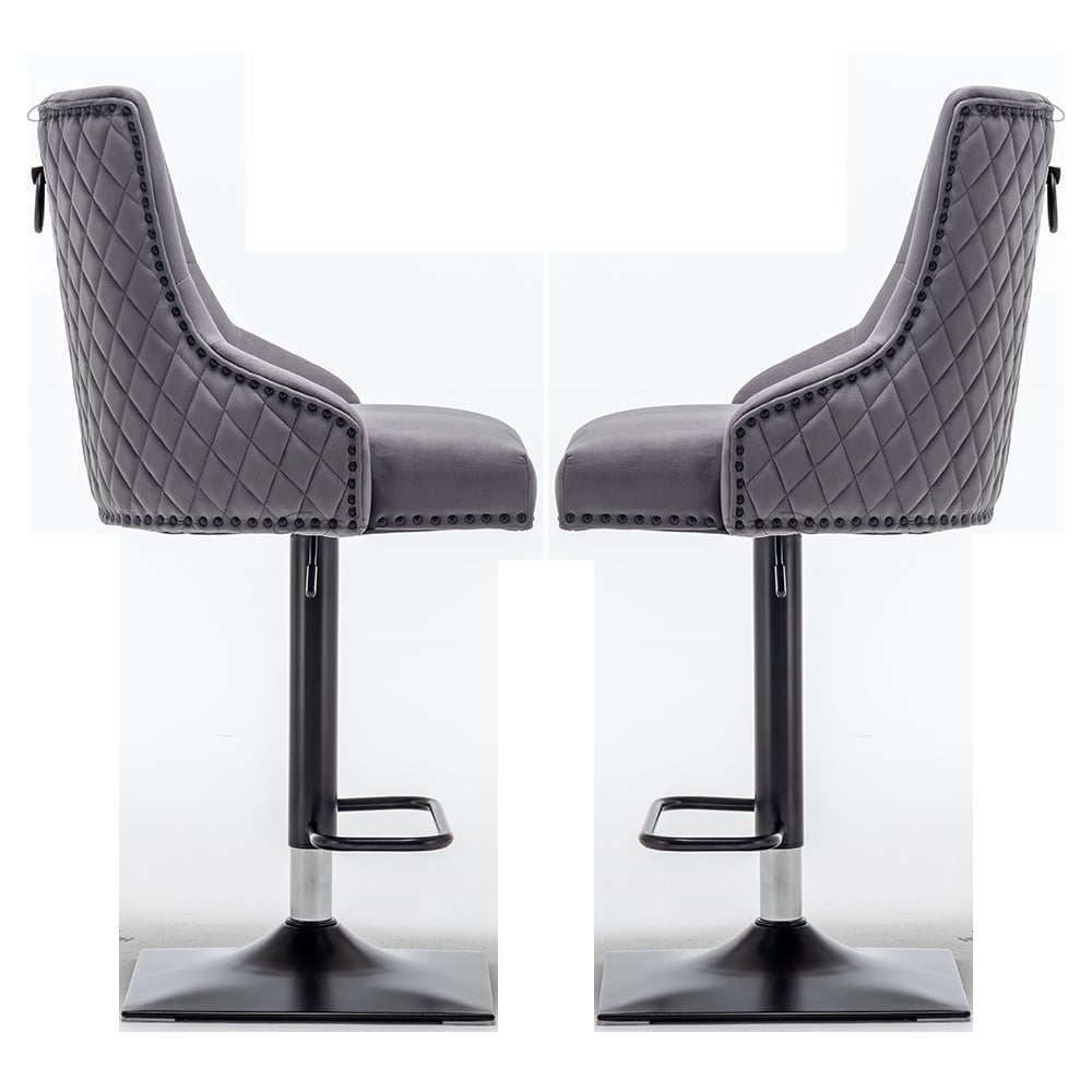 Camarillo Dark Grey Velvet Bar Stools With Black Base In Pair