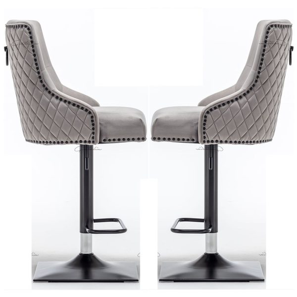 Camarillo Light Grey Velvet Bar Stools With Black Base In Pair | Bed Sava