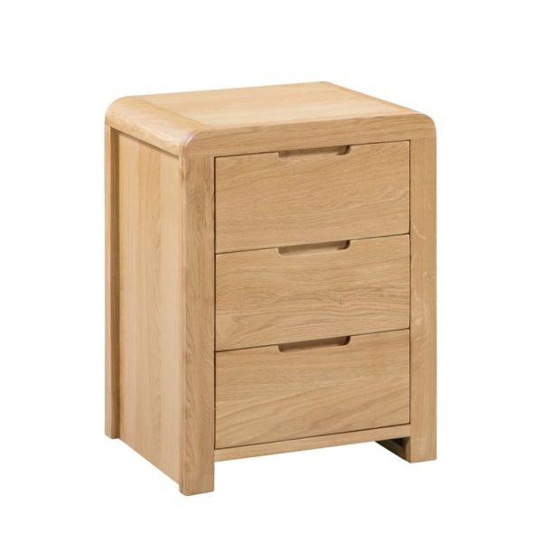 Camber Wooden Bedside Cabinet With 3 Drawers In Waxed Oak | Bed Sava
