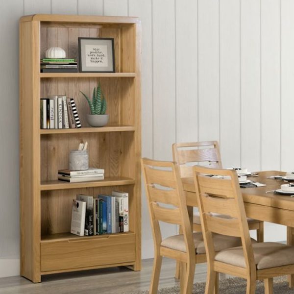 Camber Wooden Bookcase With 1 Drawer In Waxed Oak | Bed Sava