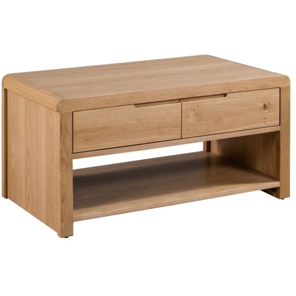 Camber Wooden Coffee Table With 2 Drawers In Waxed Oak | Bed Sava