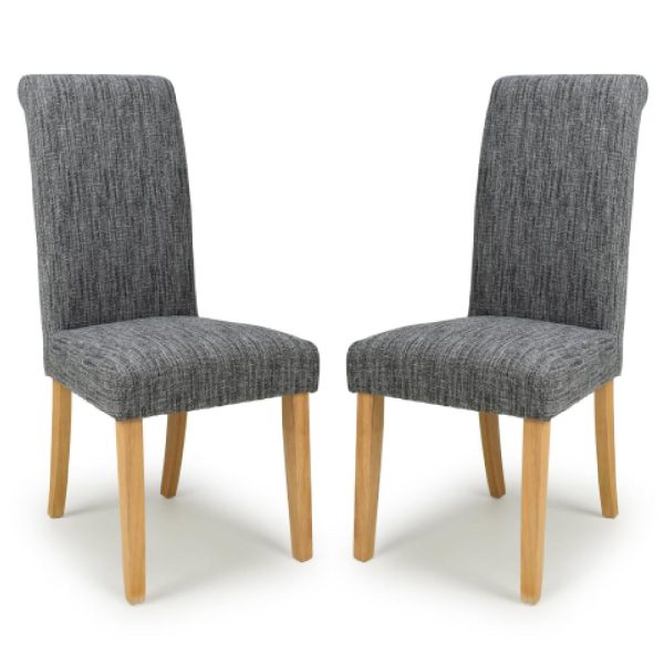 Camino Grey Fabric Dining Chairs With Natural Legs In Pair | Bed Sava