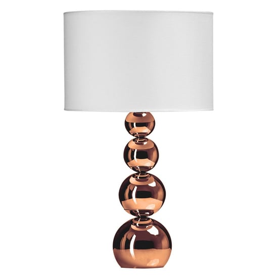 Camox White Fabric Shade Table Lamp With Copper Metal Base | Bed Sava