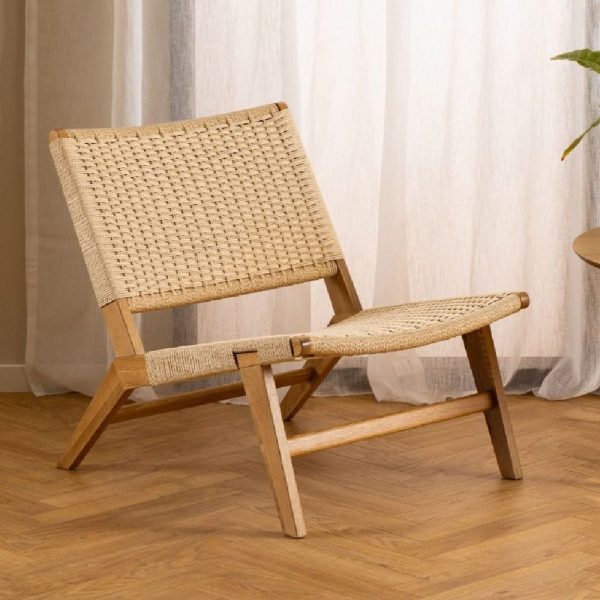 Campbell Wooden Lounge Chair in Off White and Oak | Bed Sava