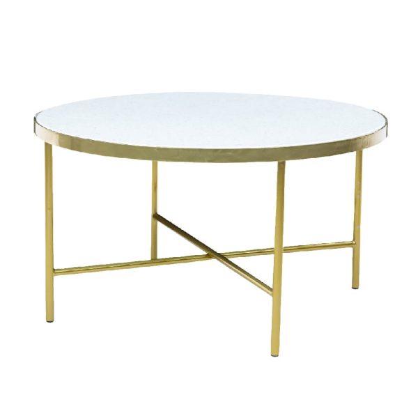 Camrose Glass Coffee Table With Metal Frame In Gold | Bed Sava