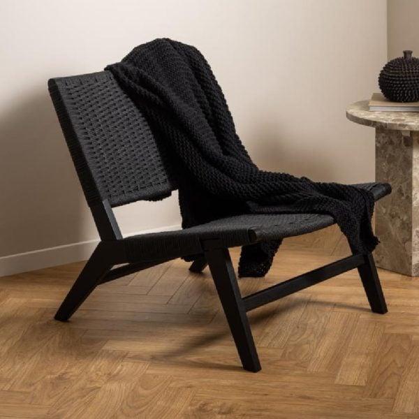 Camrose Weaved Pattern Lounge Chair In Matt Black | Bed Sava