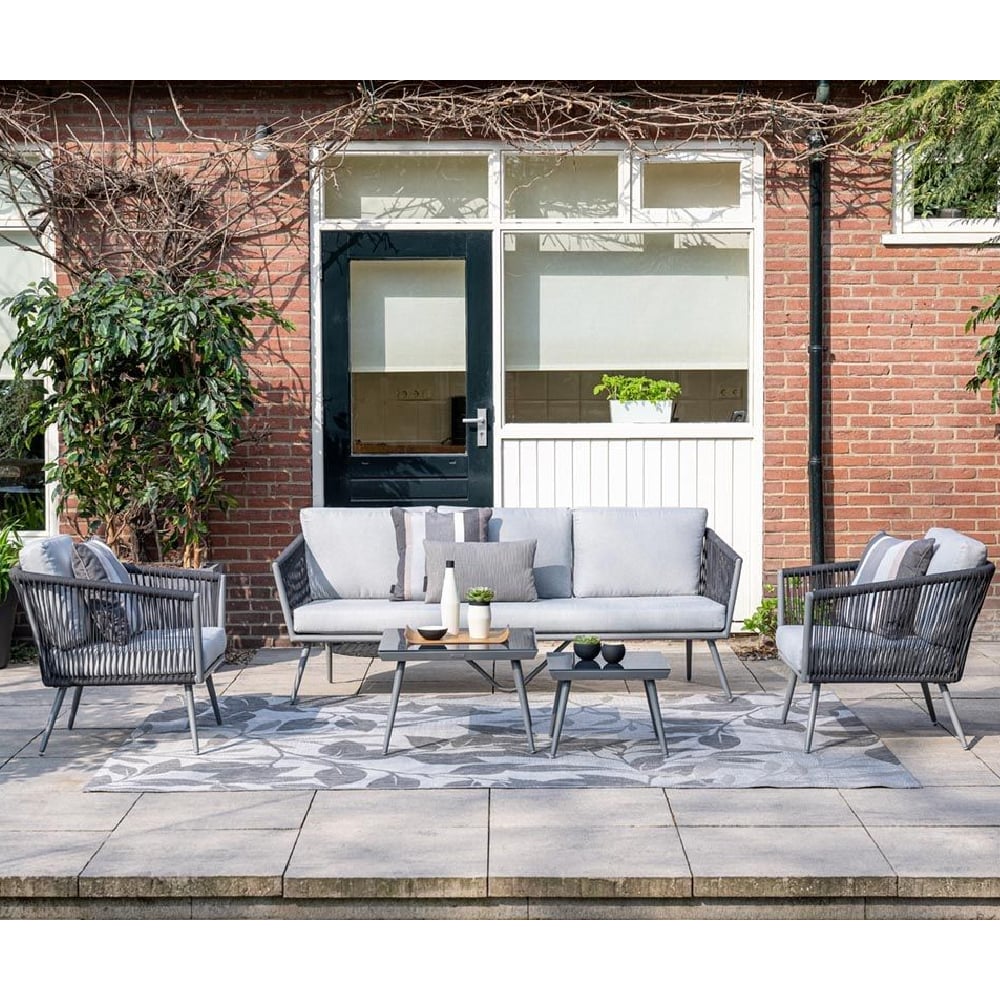 Canbira Rattan Garden Lounge Set With Coffee Table In Grey