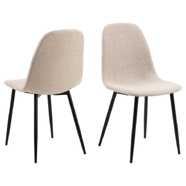 Canby Beige Fabric Dining Chairs With Black Legs In Pair | Bed Sava