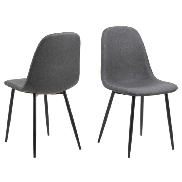 Canby Dark Grey Fabric Dining Chairs With Black Legs In Pair | Bed Sava