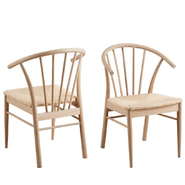 Canby White And Oak Wooden Dining Chairs With Armrest In Pair | Bed Sava