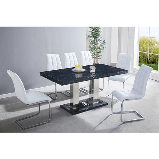 Candice Milano Marble Effect Dining Table 6 Paris White Chairs | Bed Sava