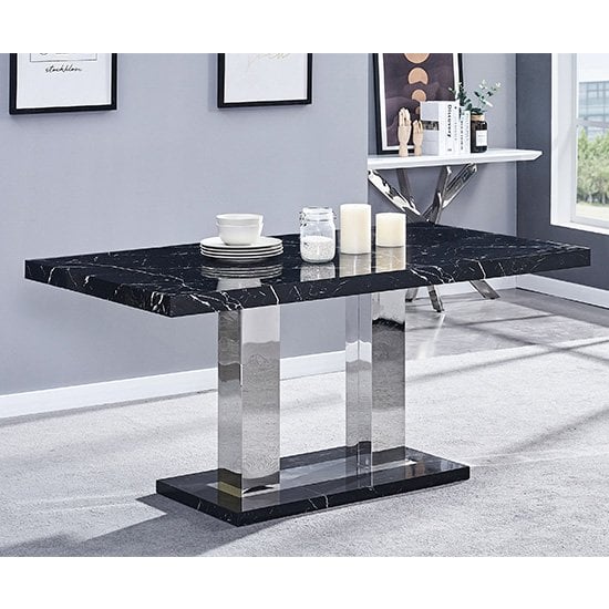 Candice High Gloss Dining Table In Milano Marble Effect | Bed Sava