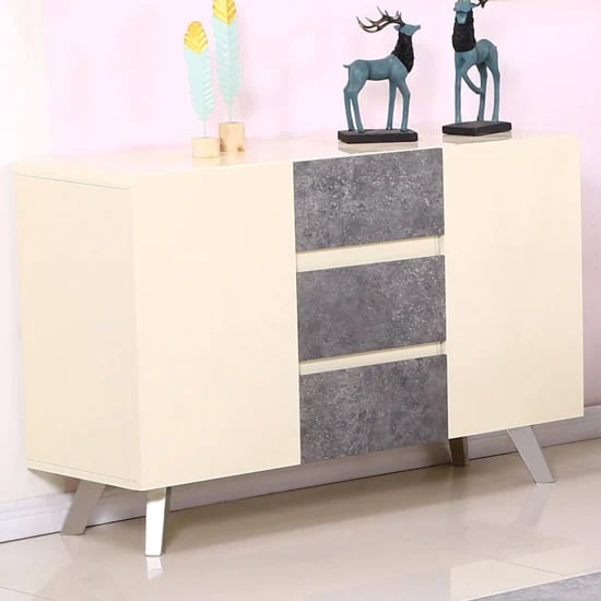 Candie High Gloss Sideboard In Concrete And Cream High Gloss | Bed Sava
