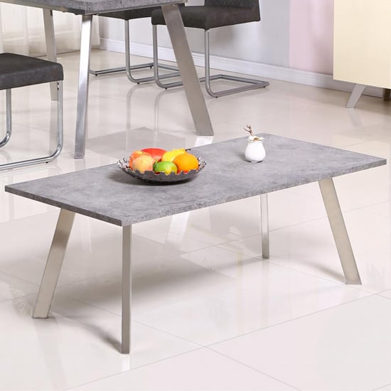 Candie Wooden Coffee Table With Steel Legs In Concrete Effect | Bed Sava