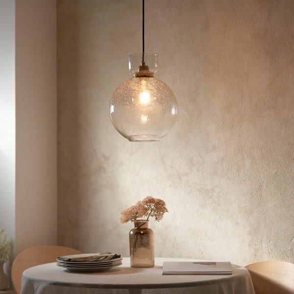 Caneadea Clear Glass Round Pendant Ceiling Light In Brass | Bed Sava