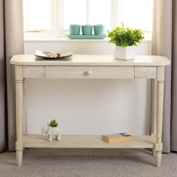 Caneadea Wooden Console Table With 1 Drawer In Antique Cream | Bed Sava