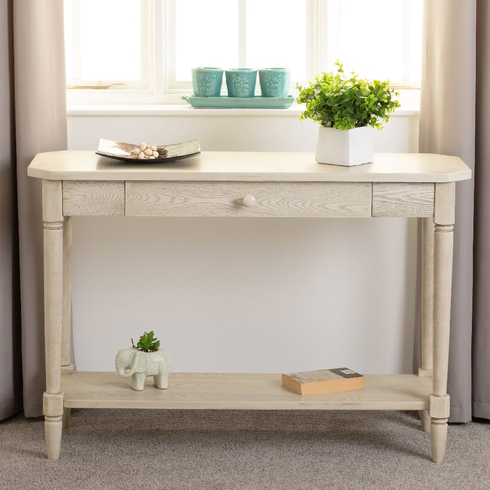 Caneadea Wooden Console Table With 1 Drawer In Antique Cream