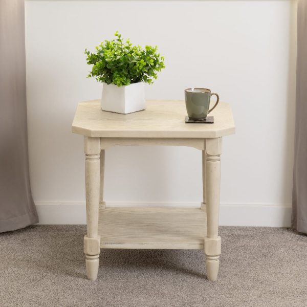 Caneadea Wooden Side Table In Antique Cream | Bed Sava