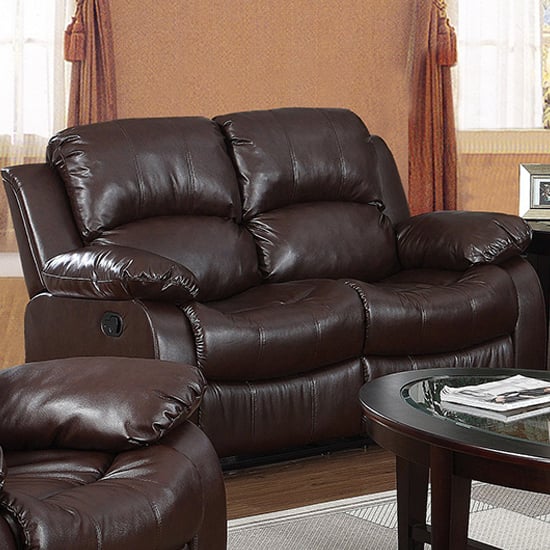 Canika Leather Full Bonded Recliner 2 Seater Sofa In Brown | Bed Sava