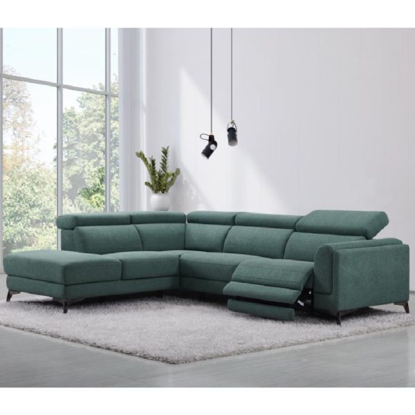 Cannes Fabric Left Handed Electric Recliner Sofa Suite In Green | Bed Sava
